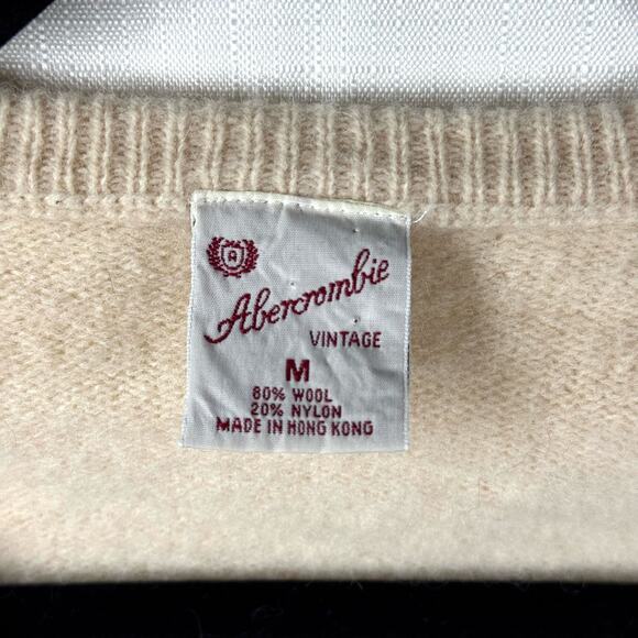 VINTAGE 90s Abercrombie Wool Blend Sweater Cream Pink Size M Preppy Minimalist - Picture 4 of 12